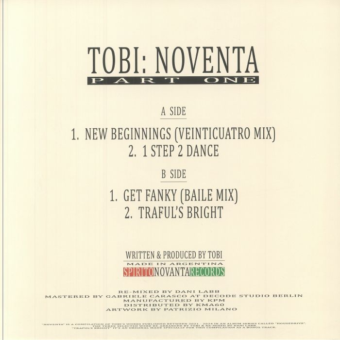 ( SN 001 )TOBI - Noventa: Part One (12") Spirito Novanta Italy