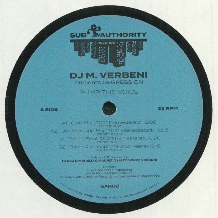 ( SAR 02 ) DJ M VERBENI presents DEGRESSION - Pump The Voice ( 12" reissue) Sub Authority